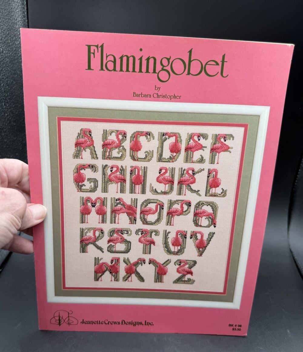 1989 Jeanette Crews Designs, Inc. FLAMINGOBET Counted Cross Stitch Booklet #98